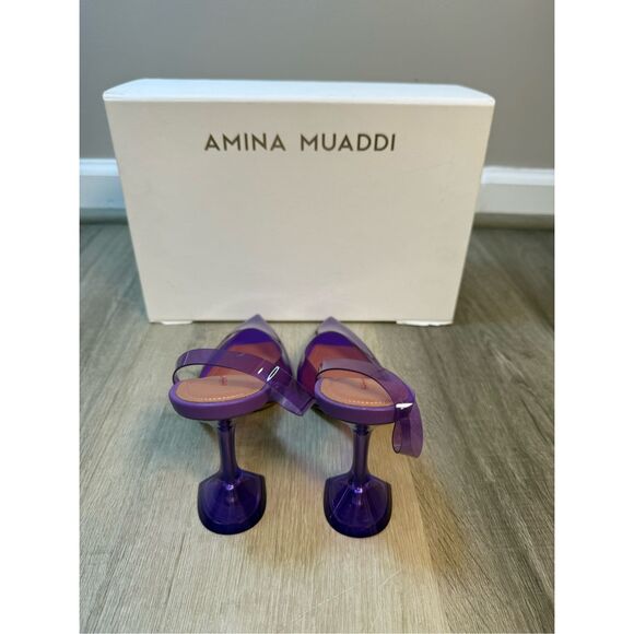 AMINA MUADDI  Holli Glass 95mm Slingback Pumps EU37.5/7.5 $760 - Picture 7 of 14